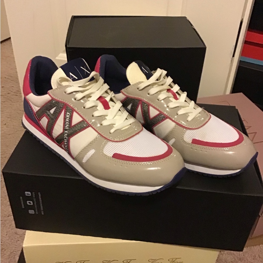 Armani Exchange woman’s pink , tan and blue Sneakers - Picture 1 of 3